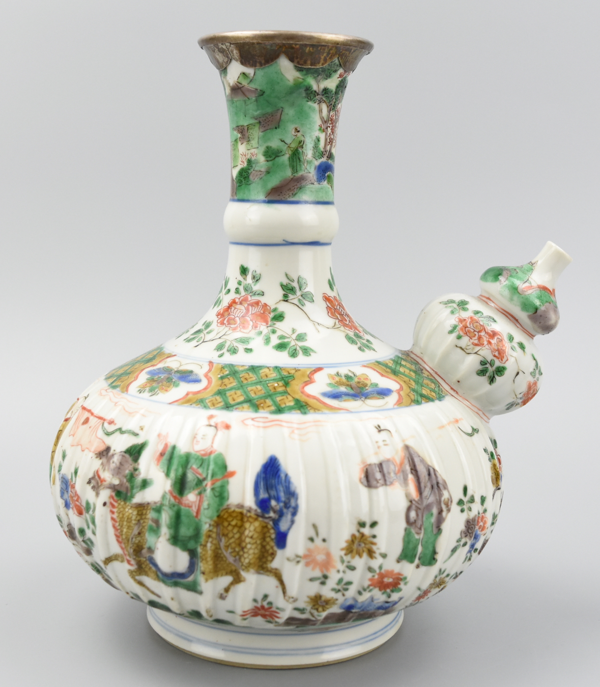 Appraisal: CHINESE FAMILLE VERTE WINE POT W SILVER KANGXI P A