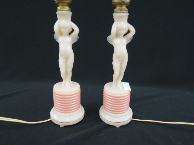 Appraisal: Pair of Aladdin Alacite Figural Cherub Lamps electric model G-