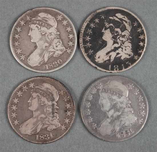 Appraisal: Four United States capped bust type silver half dollars -