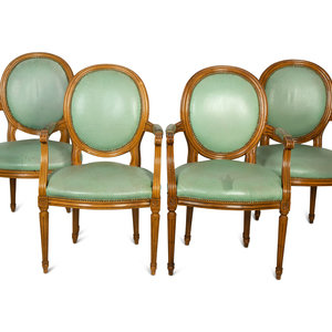 Appraisal: A Set of Four Louis XVI Style Leather-Upholstered Fauteuils th