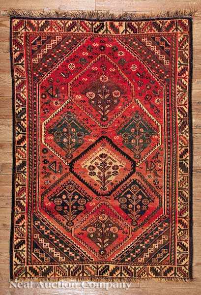 Appraisal: A Semi-Antique Kashkai Tribal Rug red ground with stylized floral