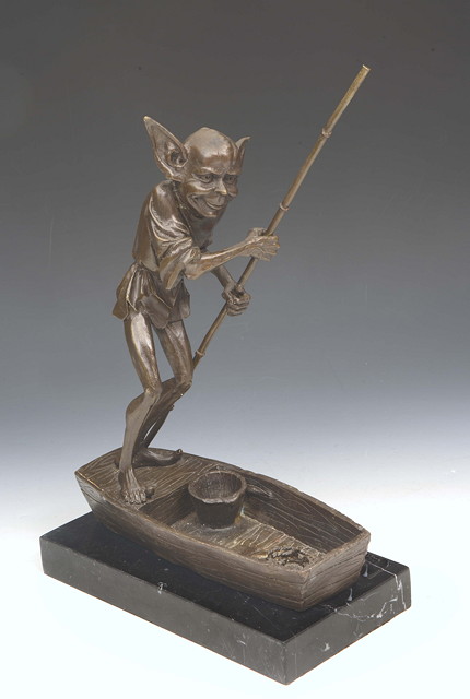 Appraisal: MANNER OF DAVID GOODE British Goblin boatingbronze on marble basethe