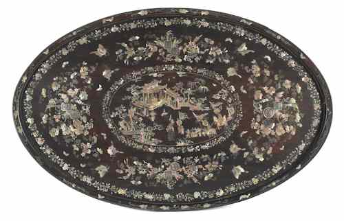 Appraisal: Chinese mother of pearl inlaid hardwood tray late th c