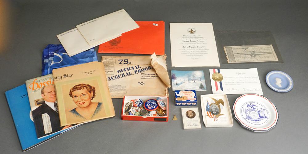 Appraisal: COLLECTION OF POLITICAL MEMORABILIA INCLUDING INAUGURAL PROGRAM AND POLITICAL BUTTONSCollection