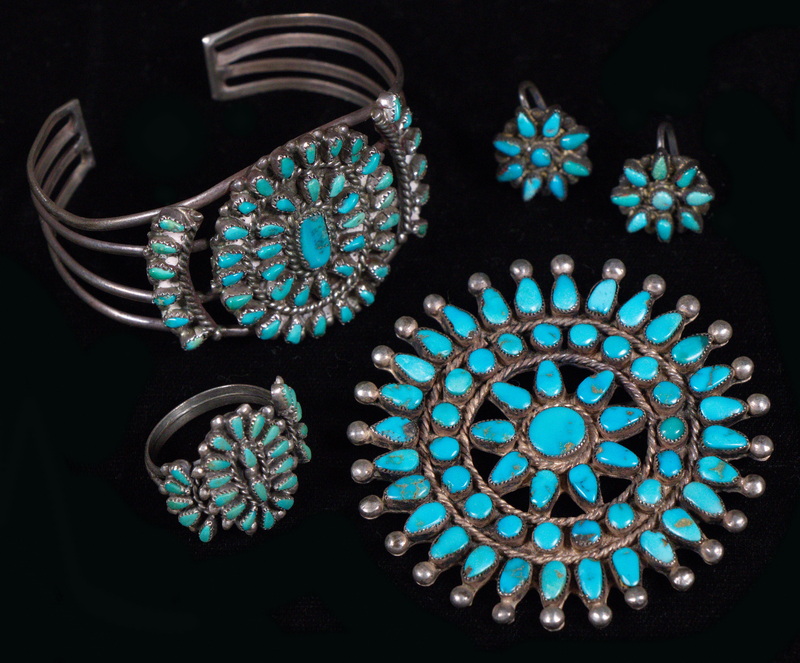 Appraisal: PCS ZUNI TURQUOISE SILVER JEWELRY Group of Pieces of Vintage