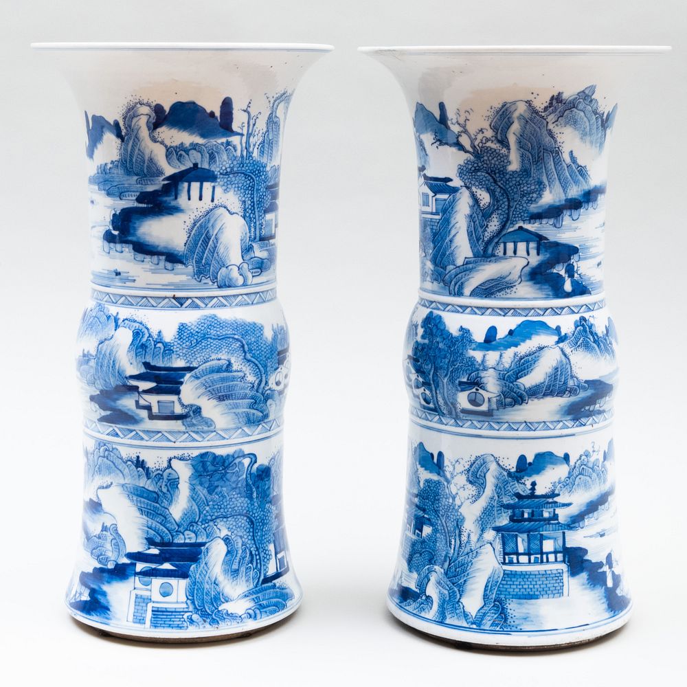 Appraisal: Pair of Chinese Blue and White Porcelain Gu Form Vases