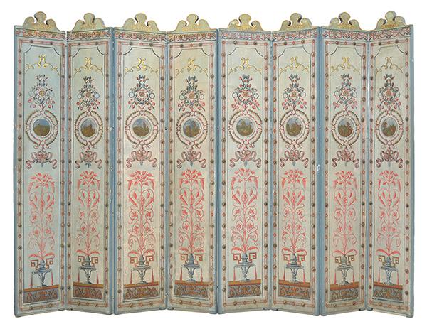 Appraisal: A TH CENTURY FRENCH EIGHT FOLD PAINTED LEATHER SCREEN