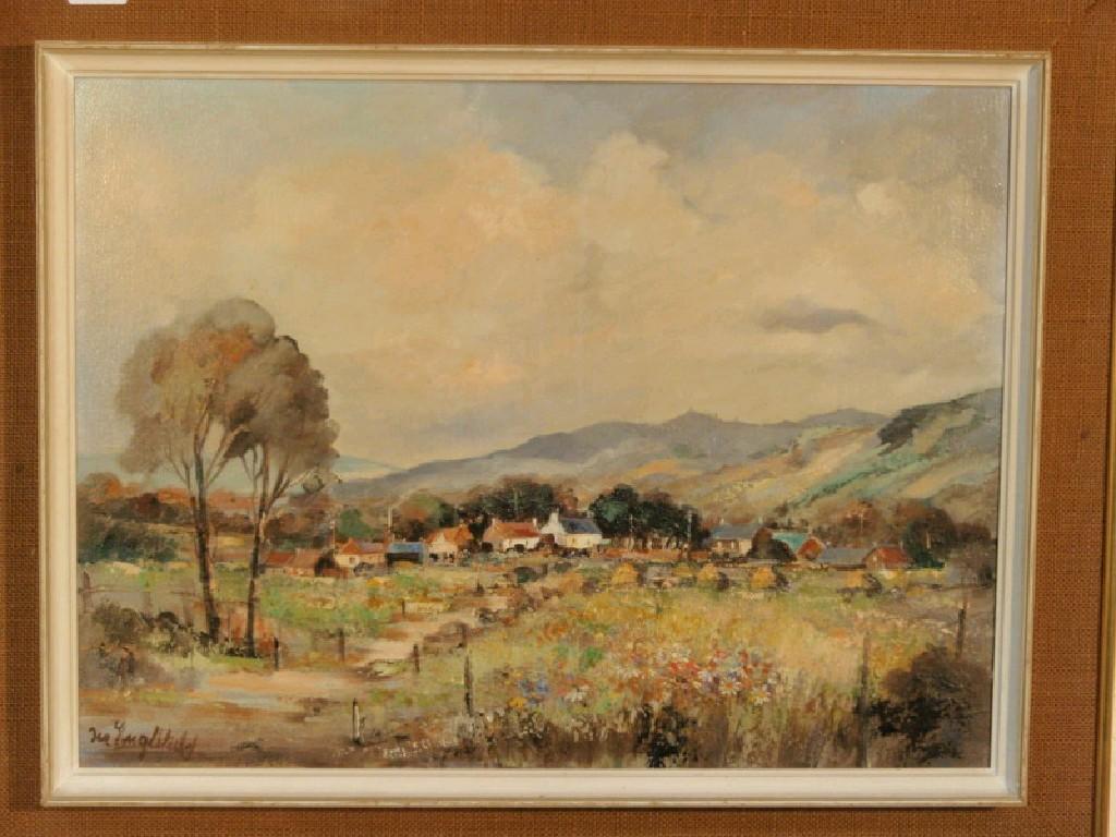 Appraisal: N Englefield Village landscape oil on canvas signed cm x