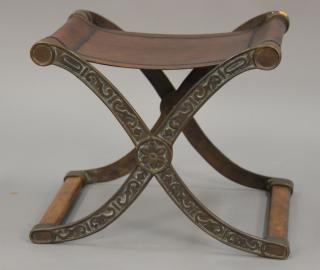 Appraisal: Brass bronze and leather small bench ht in wd in