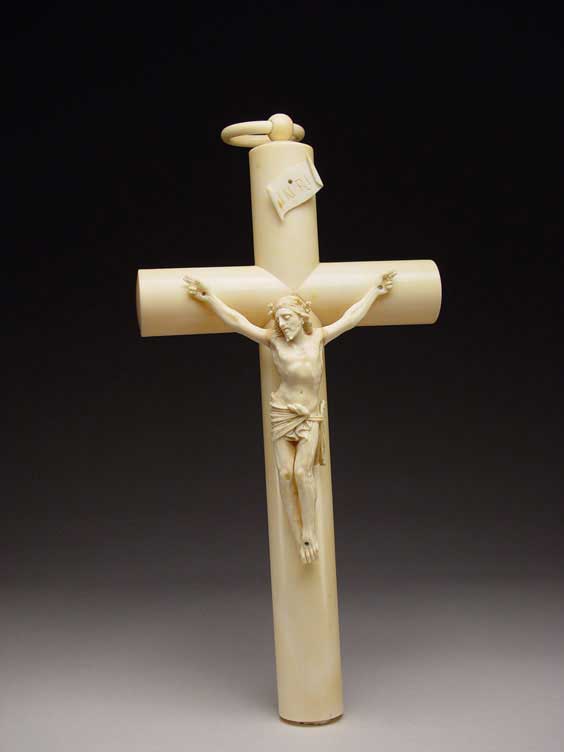 Appraisal: CARVED IVORY CRUCIFIX Old ivory crucifix depicting the carved figure