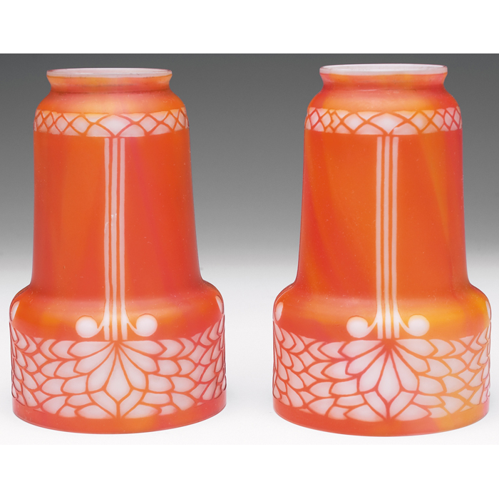 Appraisal: Art Glass shades pair orange and frosted glass with cameo