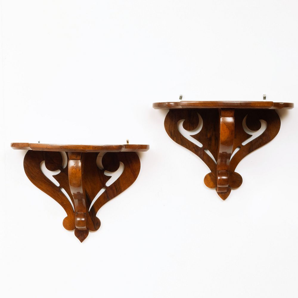 Appraisal: Pair of Neo-Gothic Style Rosewood Brackets x x in Condition