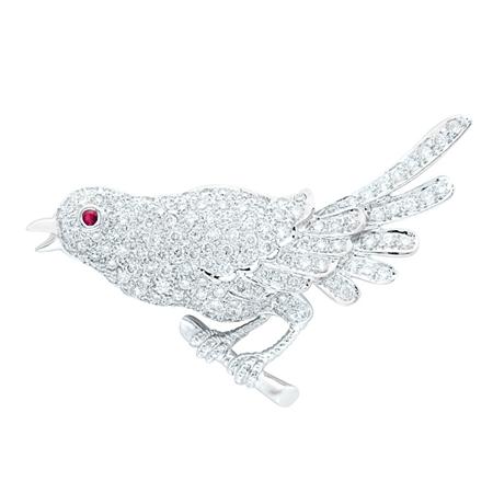 Appraisal: White Gold and Diamond Bird Brooch Estimate -