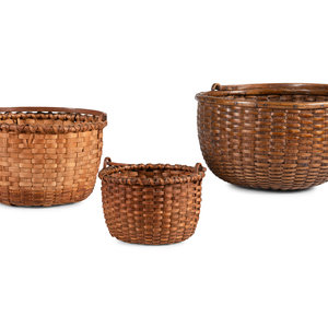 Appraisal: Six Woven Baskets th Century Height of largest with handles