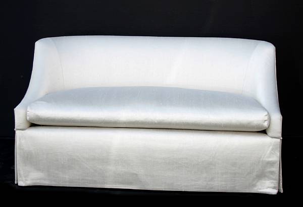 Appraisal: A pair of Contemporary beige silk upholstered sofas height in