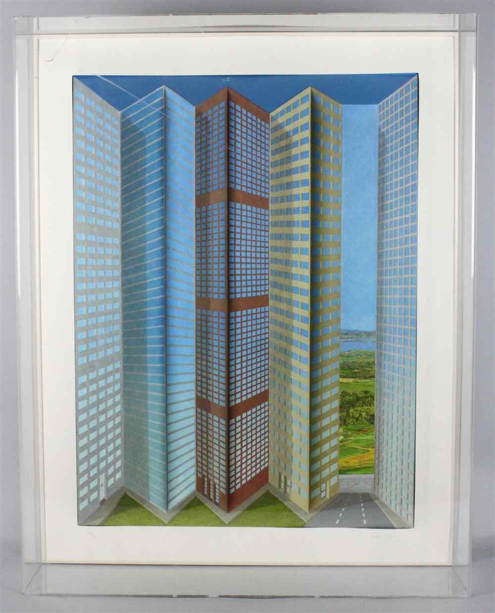 Appraisal: PATRICK HUGHES BRITISH - THREE DIMENSIONAL CITYSCAPE Photolithograph x in