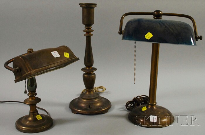 Appraisal: Two Metal Desk Lamps and a Miller Co Metal Table