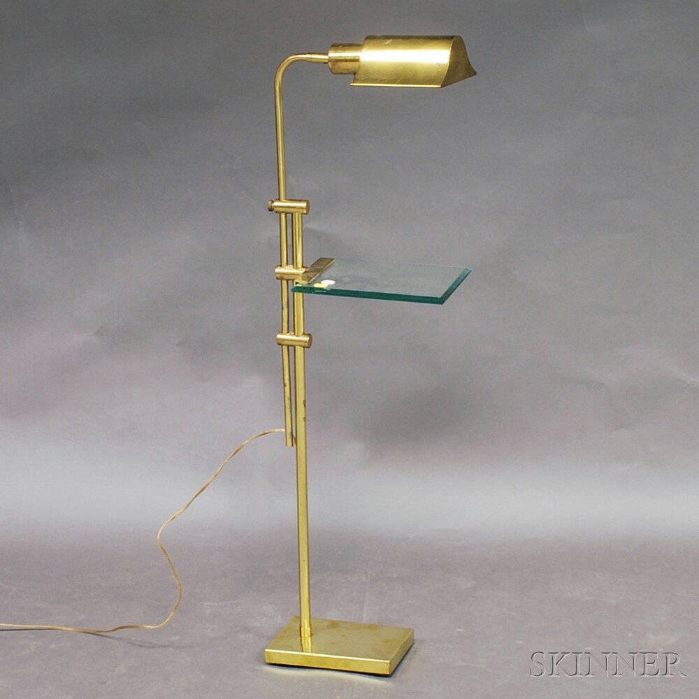 Appraisal: Brass and Glass Adjustable Floor Lamp th century with affixed