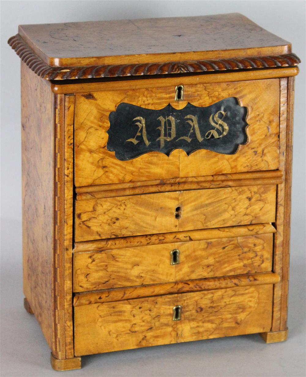 Appraisal: VICTORIAN BURL WALNUT TABLETOP CHEST WITH LIFT TOP having a