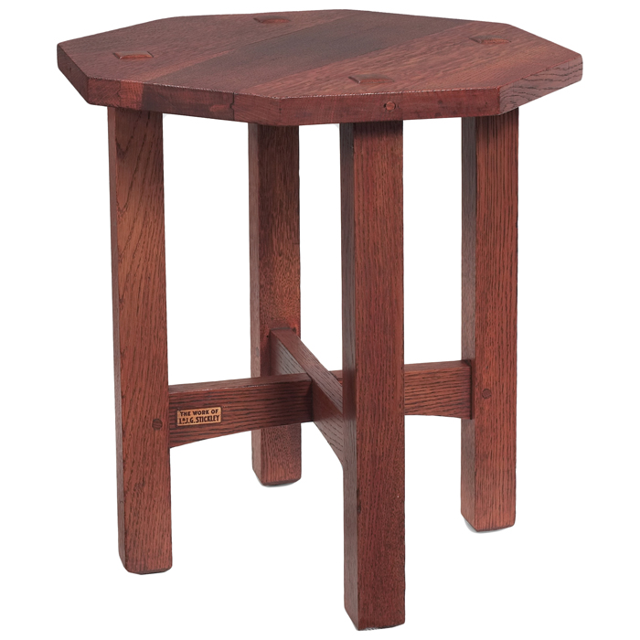 Appraisal: L and JG Stickley tabouret octagonal top with thru-post construction