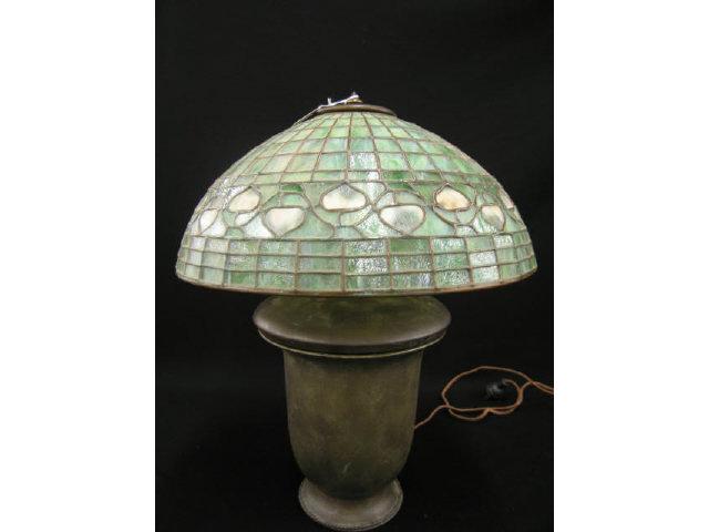 Appraisal: Tiffany Acorn Leaded Glass Lamp fine diameter shade on bronze