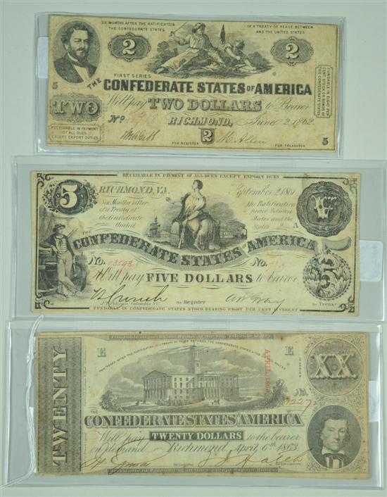 Appraisal: Three Confederate Notes Note dated June CR Circa - nice