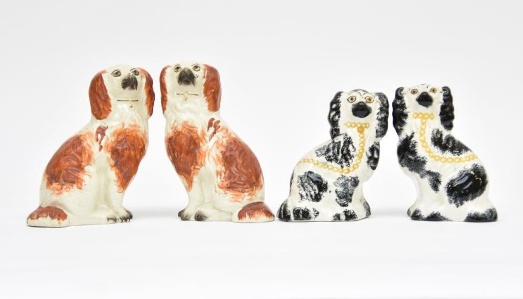 Appraisal: Pair of English Staffordshire red white spaniels circa h x