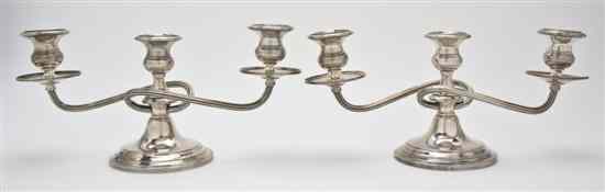 Appraisal: A Pair of American Silver Three-Light Candelabra Gorham the scrolling