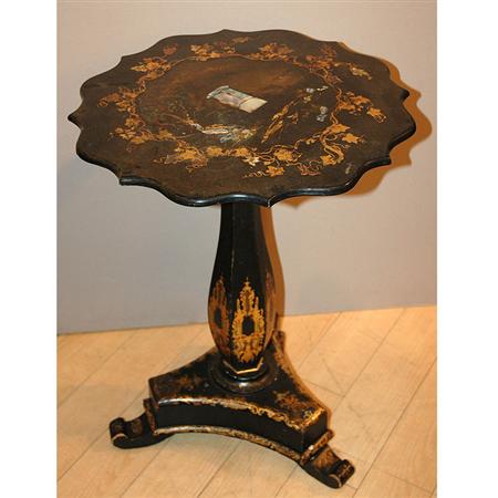 Appraisal: Victorian Mother-of-Pearl Inlaid Papier Mache Tip-Top Table Estimate -