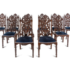 Appraisal: A Set of Ten Jacobean Style Carved Walnut Dining Chairs