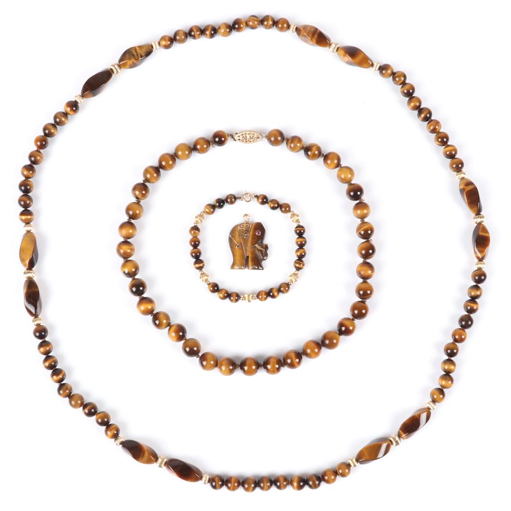 Appraisal: TIGER EYE PC GROUP HAND TIED CHOKER NECKLACE NECKLACE AND