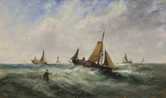 Appraisal: British School th- th Century Fishing Boats on Rough Seas