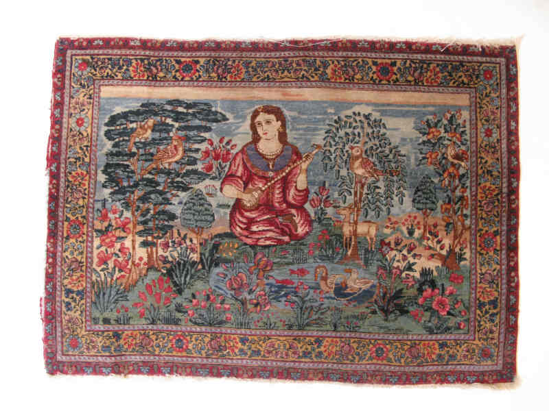 Appraisal: Pictorial Kerman Rug ca s attractive small size depicts a