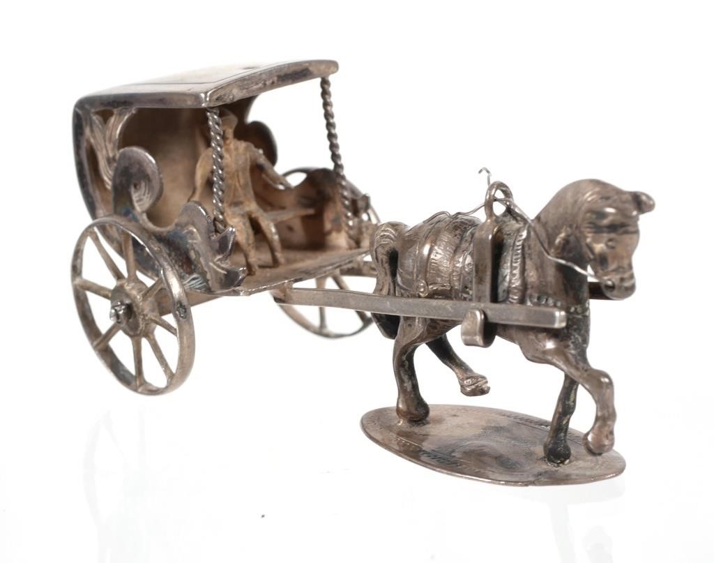 Appraisal: Miniature sterling silver horse pulling covered wheel buggy or carriage