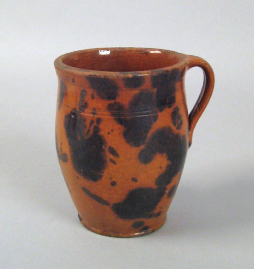 Appraisal: Redware mush mug th c with manganese splash decoration h