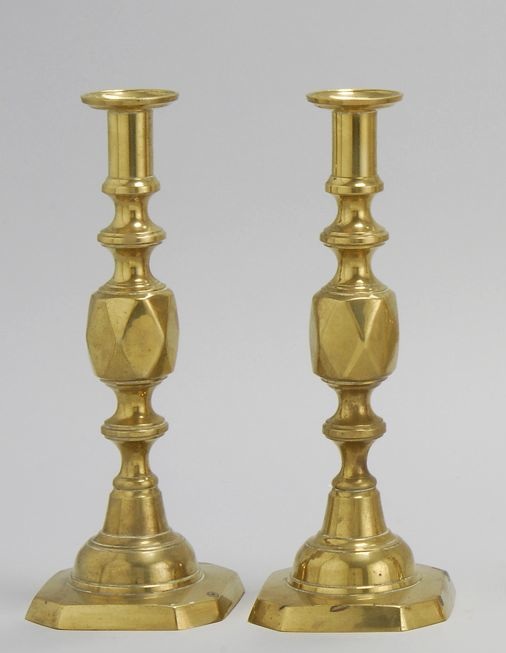 Appraisal: PAIR OF VICTORIAN BRASS PUSH-UP CANDLESTICKS In Queen of Diamonds