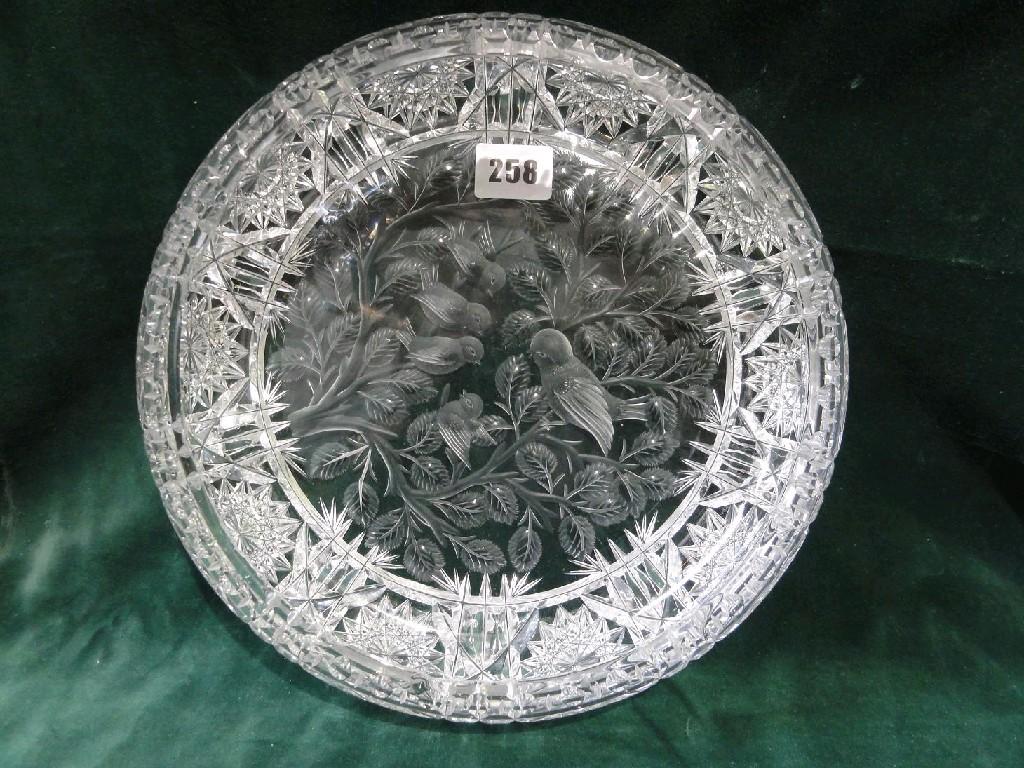 Appraisal: A heavy cut glass bowl with engraved decoration of a