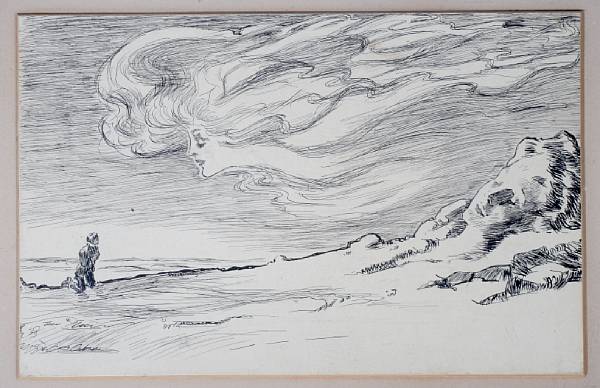 Appraisal: A Charles Dana Gibson pen and ink drawing wind personified