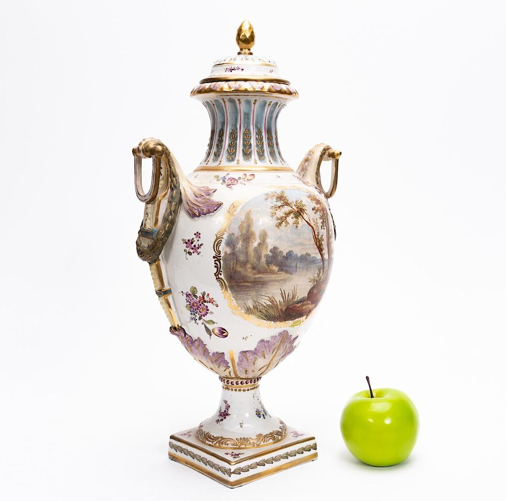 Appraisal: th C Veuve Perrin Lidded Faience Urn th century Veuve