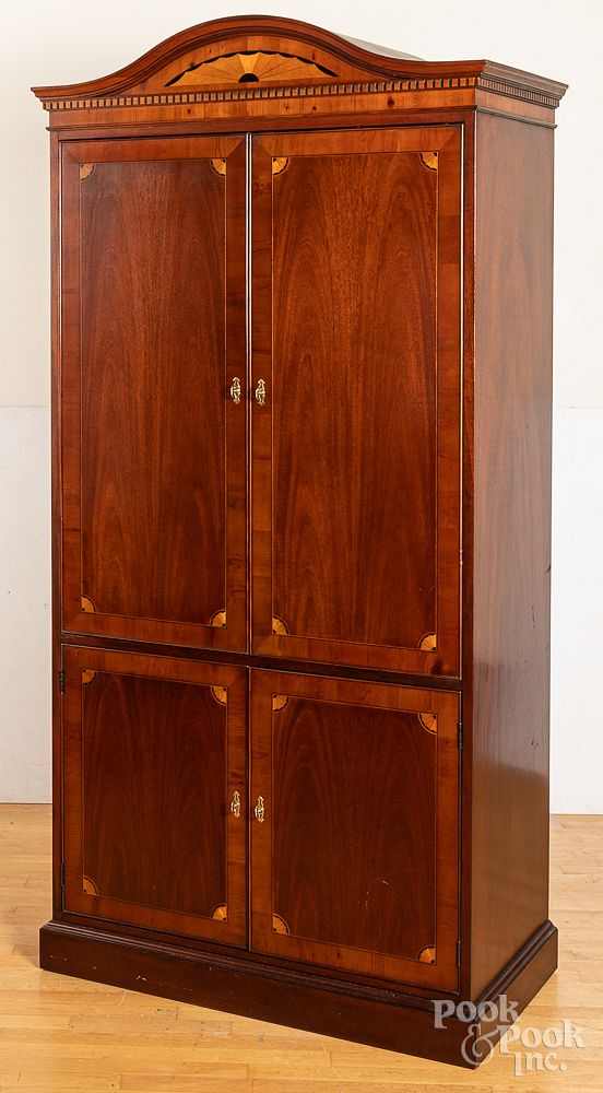 Appraisal: Inlaid mahogany entertainment cabinet h Inlaid mahogany entertainment cabinet h