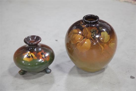 Appraisal: TWO WELLER POTTERY VASES Both Louwelsa Bulbous form with foliate