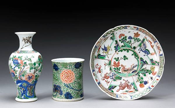 Appraisal: A group of polychrome enameled porcelains Kangxi Including a baluster