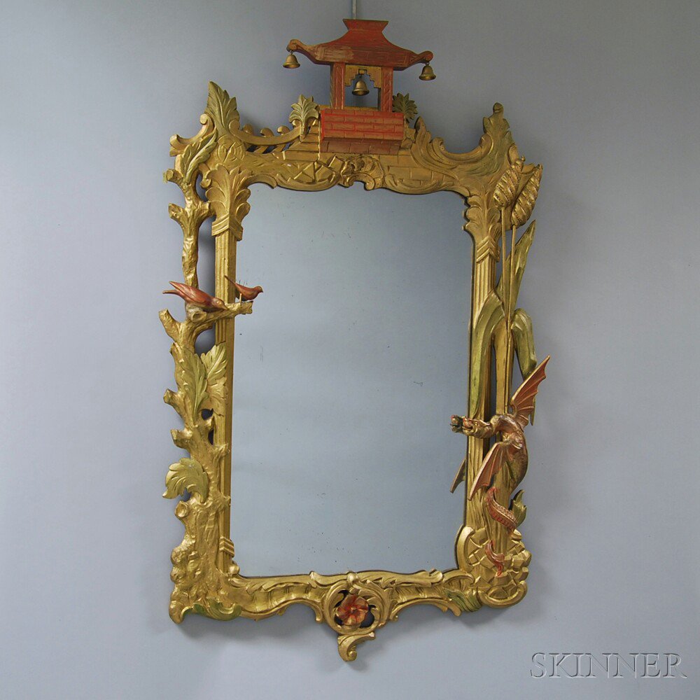 Appraisal: Chinese Chippendale-style Gilt Pagoda Mirror the pagoda cresting over a