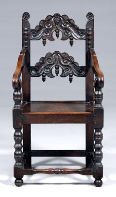 Appraisal: th century English open armchair with mask and scroll carved