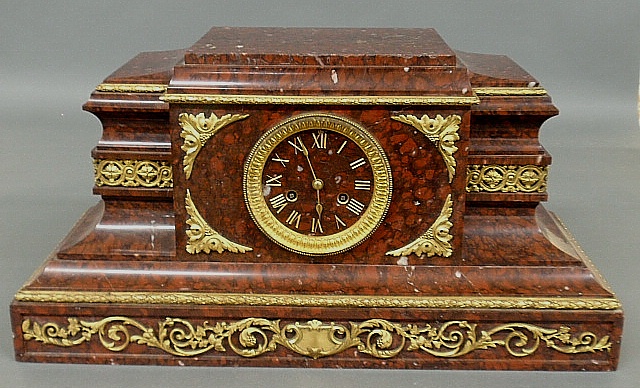 Appraisal: - Large French red marble mantel clock late th c