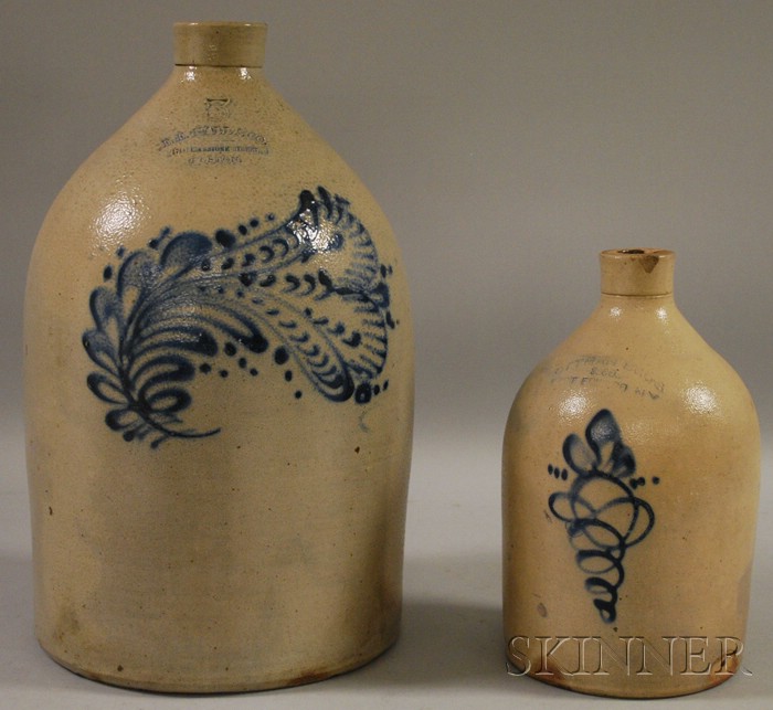 Appraisal: Two Cobalt Floral Decorated Stoneware Jugs an Ottman Bros Co