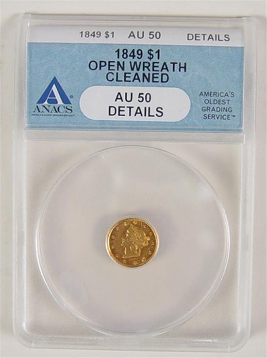 Appraisal: Gold Dollar - Open Wreath Anacs certified and graded AU