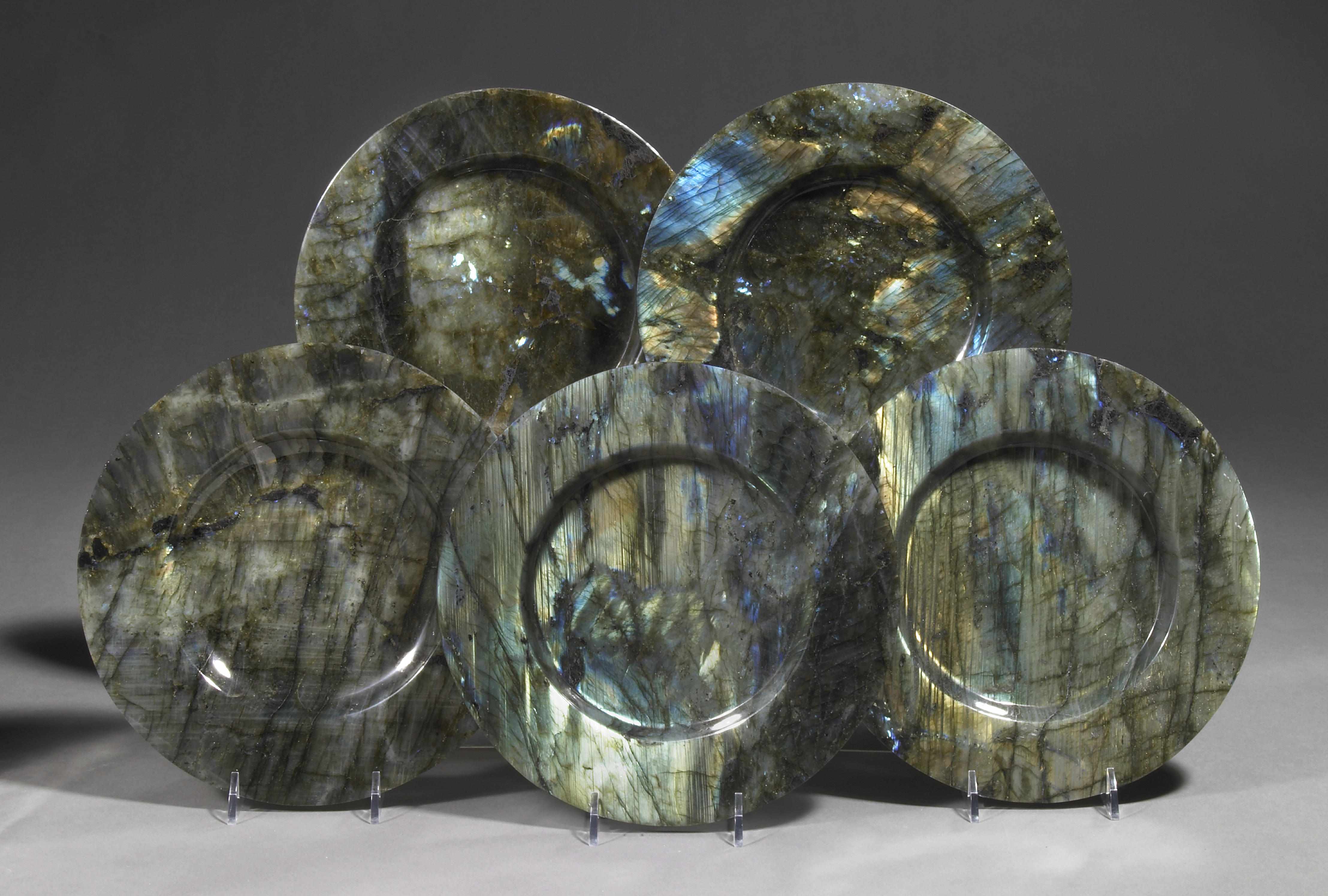 Appraisal: Set of Five Labradorite Plates Bekily Madagascar Carved by hand