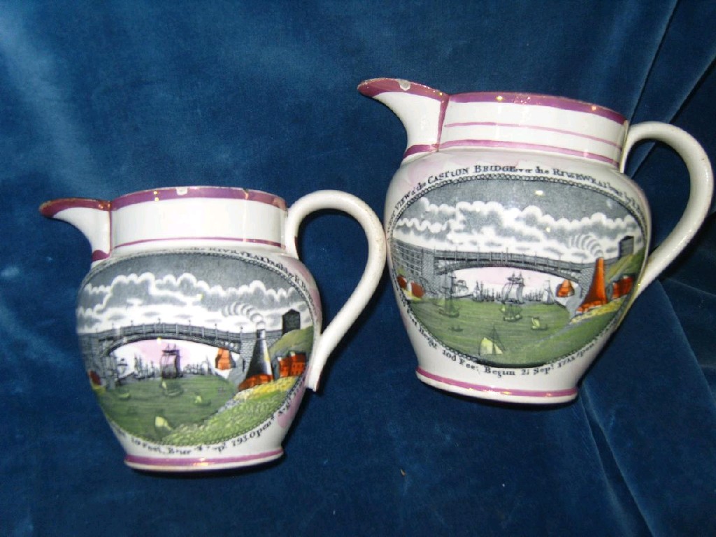 Appraisal: Two graduated early th century Sunderland lustre jugs both with