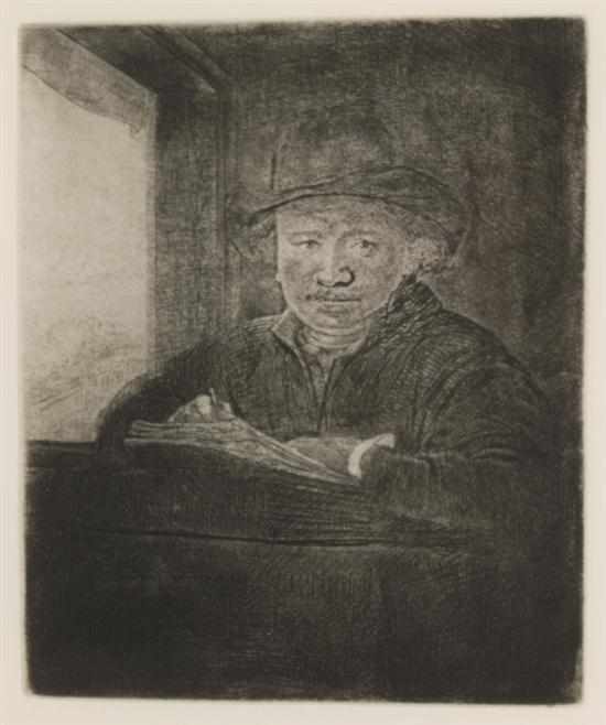 Appraisal: Rembrandt van Rijn Dutch - Self-Portrait Drawing at Window th